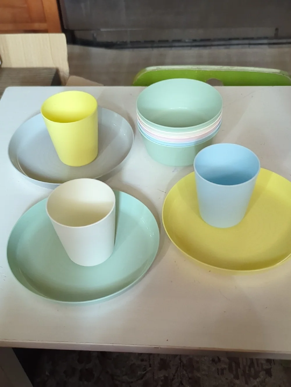 IKEA Pastel Dinnerware Set in Yellow, Mint, Blue & Cream